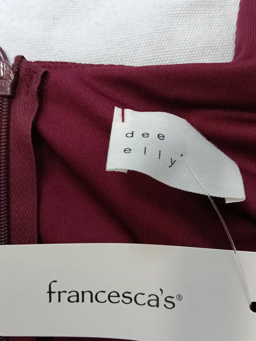 Francesca's Collections Small Sparkling Burgundy Wine Mini Faux Wrap Dress